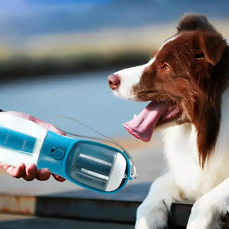 3-in-1 Portable Pet Water Bottle — 300ml Cup, 100g Food Container & Waste Bag Compartment