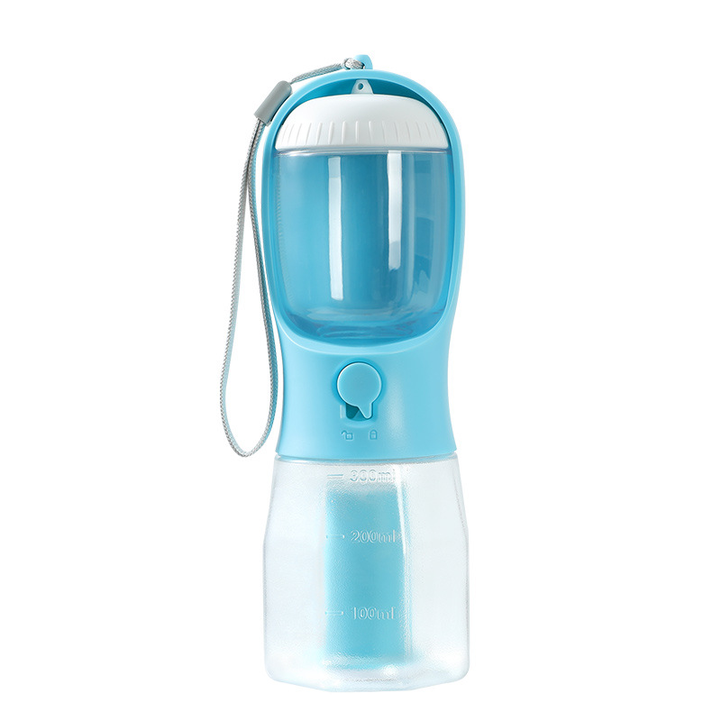 3-in-1 Portable Pet Water Bottle — 300ml Cup, 100g Food Container & Waste Bag Compartment