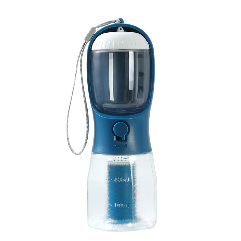 3-in-1 Portable Pet Water Bottle — 300ml Cup, 100g Food Container & Waste Bag Compartment