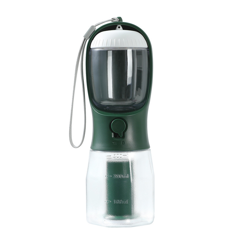 3-in-1 Portable Pet Water Bottle — 300ml Cup, 100g Food Container & Waste Bag Compartment