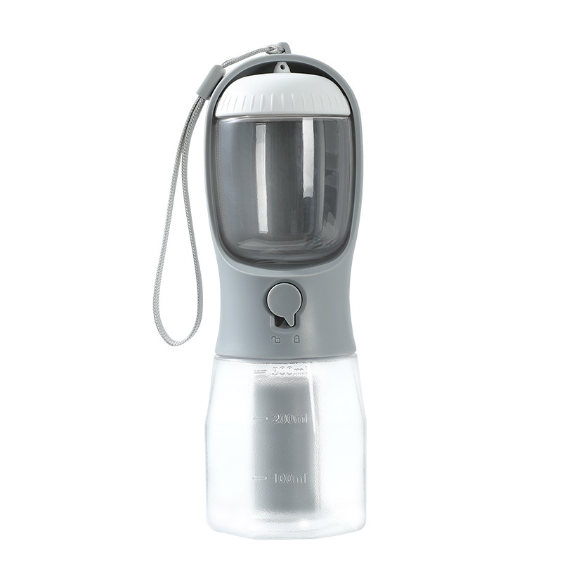 3-in-1 Portable Pet Water Bottle — 300ml Cup, 100g Food Container & Waste Bag Compartment