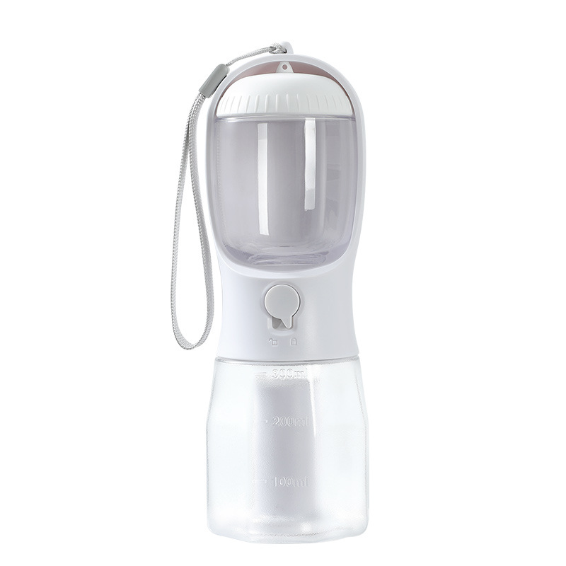 3-in-1 Portable Pet Water Bottle — 300ml Cup, 100g Food Container & Waste Bag Compartment