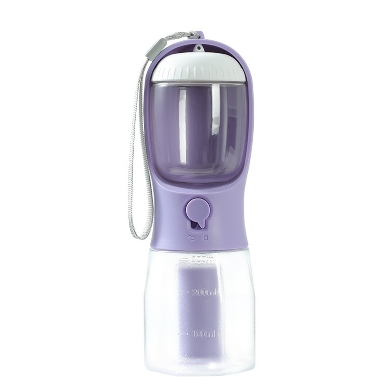 3-in-1 Portable Pet Water Bottle — 300ml Cup, 100g Food Container & Waste Bag Compartment