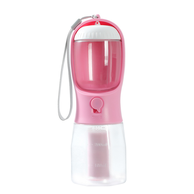 3-in-1 Portable Pet Water Bottle — 300ml Cup, 100g Food Container & Waste Bag Compartment