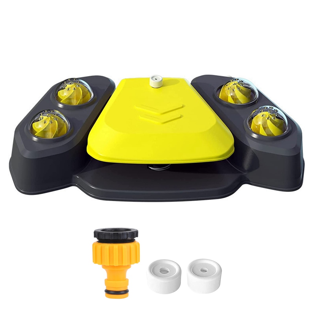 Automatic Dog Water Fountain Step-On Sprinkler with 4 Shower Balls, 2 Outlet Sizes & Inlet Connector — Blue or Yellow