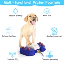 Automatic Dog Water Fountain Step-On Sprinkler with 4 Shower Balls, 2 Outlet Sizes & Inlet Connector — Blue or Yellow