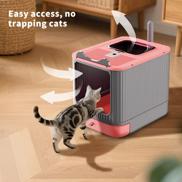 Elf Cat Litter Box, Dual-Entry Fully Enclosed, Odor-Free, Modern White, Easy Clean Drawer Tray