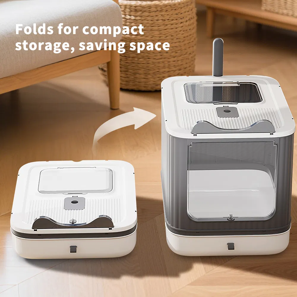 Elf Cat Litter Box, Dual-Entry Fully Enclosed, Odor-Free, Modern White, Easy Clean Drawer Tray