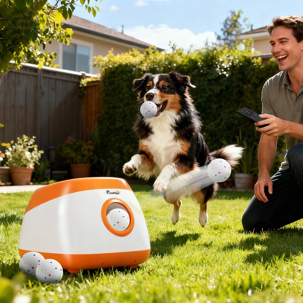 [PBX-V-000120] Automatic Dog Ball Launcher with 26-80 FT Distance, Automatic Ball Launcher for Medium and Large Dogs, Orange