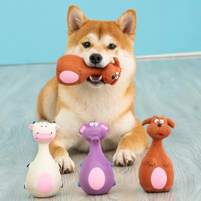[PBX-V-000143] 4pcs Cute Latex Dog Chew Toys With Sound, Interactive Biting Toys For Dental Health, Puppy Teething Pet Supplies