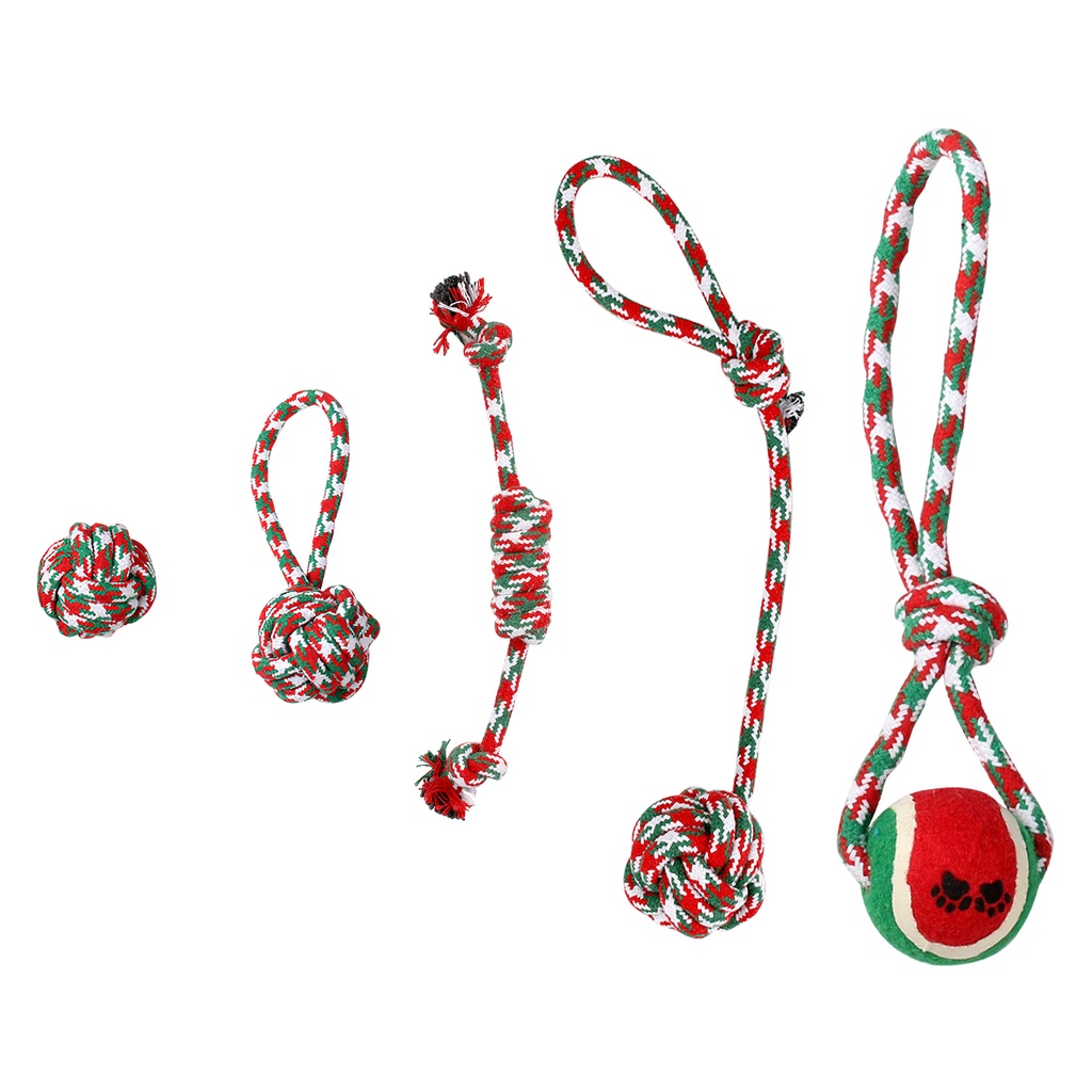 [PBX-V-000146] Set Of 5Pcs Christmas Dog Rope Chew Toys Dog Interactive Toys Set For Puppy Small Medium Aggressive Chewers Dogs Training Teething Playing
