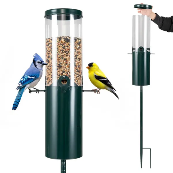 [PBX-T-004623] Standing Bird Feeder Squirrel-Proof, 4 Feeding Port With Perches Heavy-Duty Metal & PC Construction