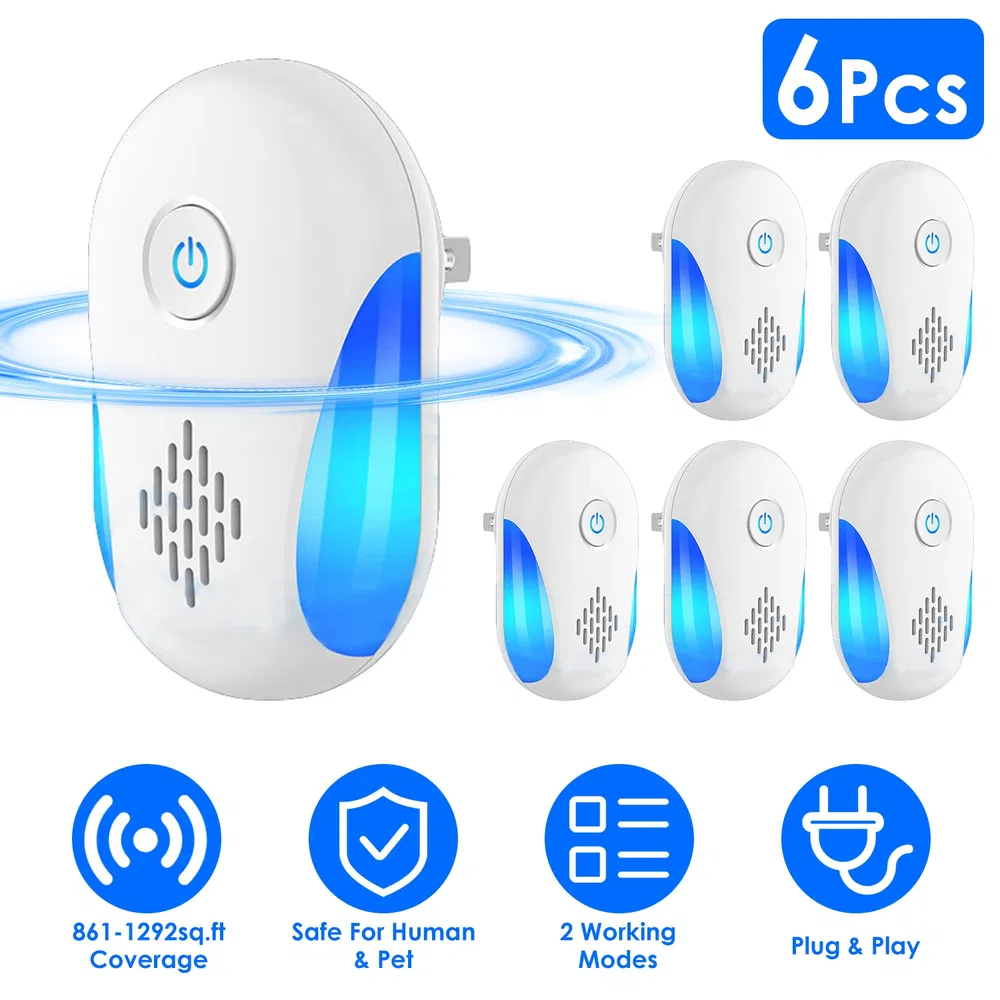[PBX-T-004626] 6 Pack Ultrasonic Pest Repeller, Operation Pest Wide Coverage Dual-Frequency Pest Control For Home Apartment Hotel Office Kitchen