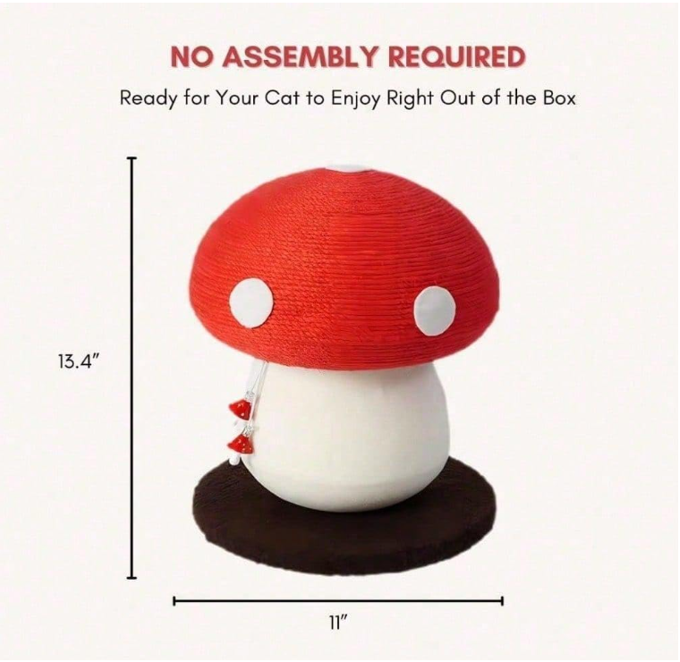 Mushroom Cat Scratching Post Unique Design, Sisal Wrapped, Ideal For Medium And Small Cats, No Assembly Required Cat Stuff Cat Tree Tower Cat Toys