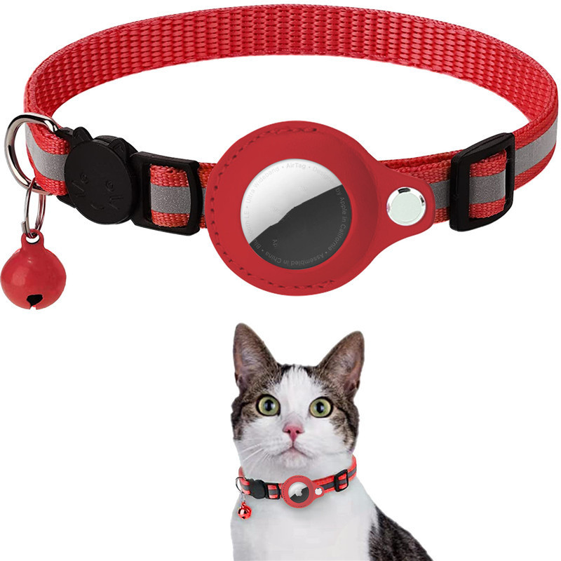 [PBX-T-004641] Reflective Collar Waterproof Holder Case For Airtag Air Tag Airtags Protective Cover Cat Dog Kitten Puppy Nylon Collar Yellow set1 (Red)