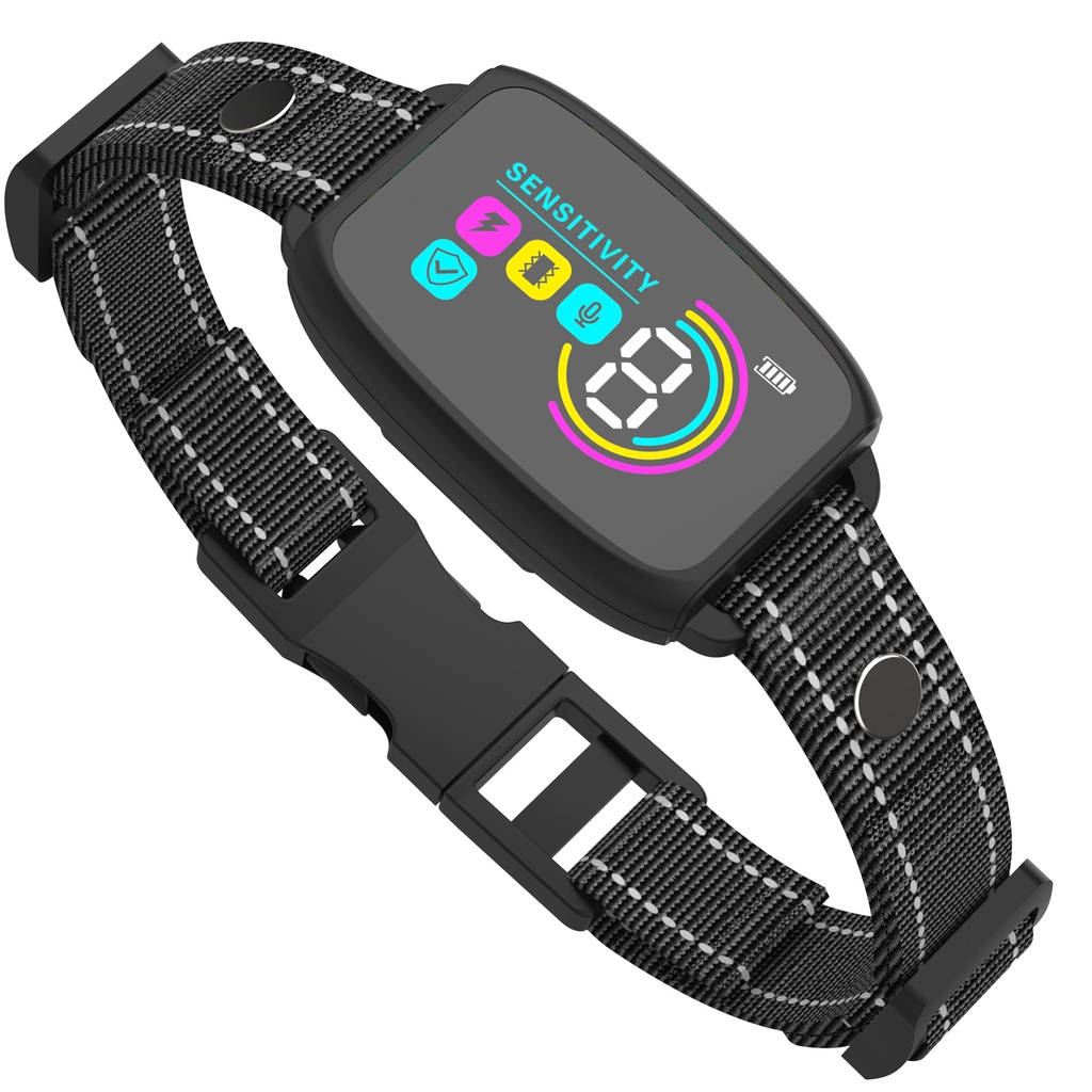 Smart Automatic Anti Barking Dog Collar Rechargeable Bark Stopper Stop Barking HD Digital Display IP67 Waterproof Collar For Dogs Pet Products Black set