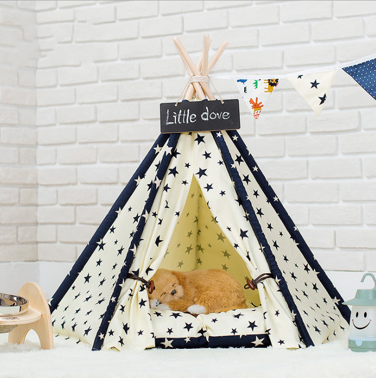 [PBX-V-002877] Portable Washable Pet Tent Dog Bed Cat Toy House Black L Without pad (L, Pad)