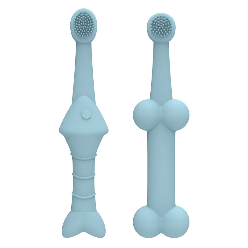 [PBX-V-002960] Pet Silicone Finger Toothbrush Oral Cleaning Pet Toothbrush Finger Toothbrush Beige (Blue)