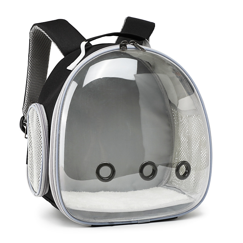 [PBX-V-003044] Pet Backpack Hamster Carrier Transparent Small Animal Carrier Guinea Pig Backpack Sugar Glider Ferret Pet Bag Rabbit Bunny Cage (Black)