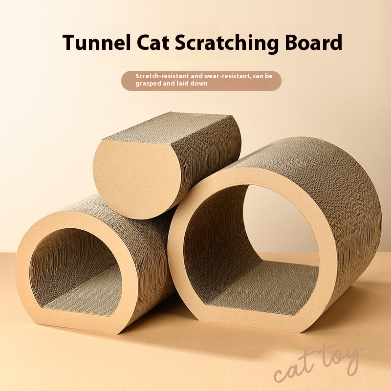 [PBX-T-004665] Cat Scratch Board Catdoor Tunnel Three-piece Set Combination Tunnel Three Pieces Suit Base Paper Natural Color