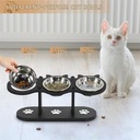 Vertical Pet Feeder Adjustable Wooden Dining Table White Three Bowls Grinding Plate ABS Resin